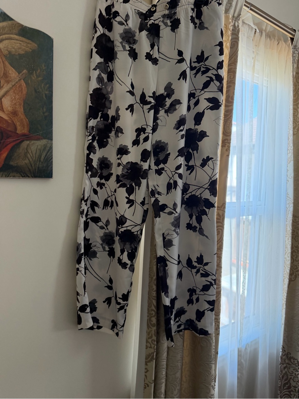 Anne Klein Black & White Floral Wide-Leg Pants
